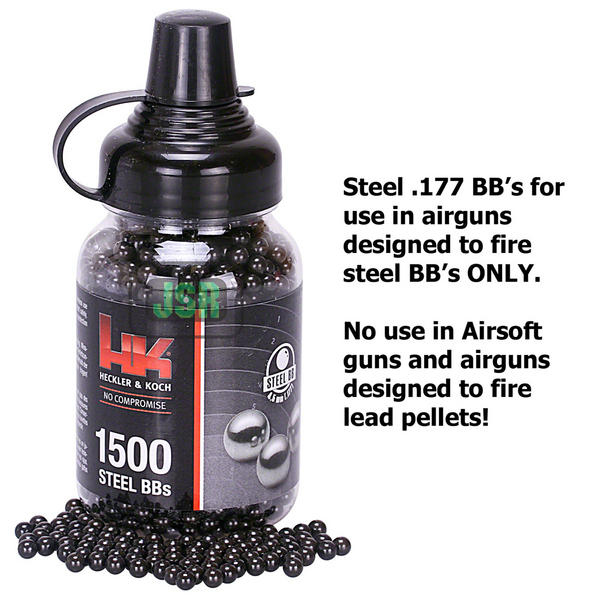 H&K Black Steel BB's .177 4.5mm 1500 Pack [4.1700] .177 Metal BB's