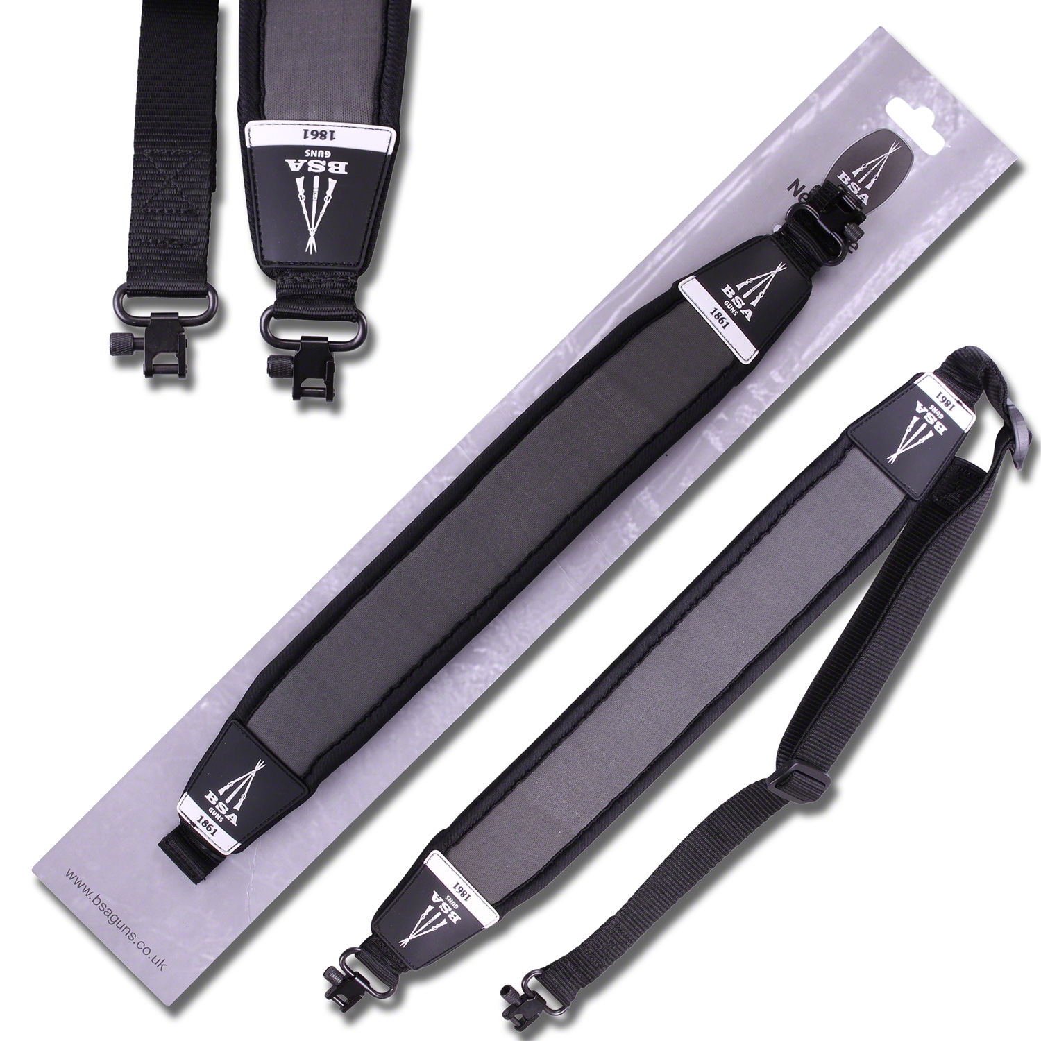 BSA Neoprene Rifle / Airgun Sling Grey With Steel Quick Release QD QR