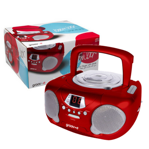 GROOVE BOOMBOX PORTABLE CD PLAYER WITH RADIO AND HEADPHONE JACK RED