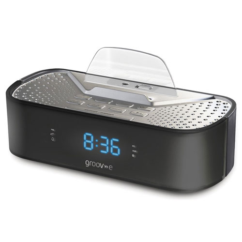 GROOVE TIME CURVE ALARM CLOCK RADIO WITH USB CHARGING STATION BLACK
