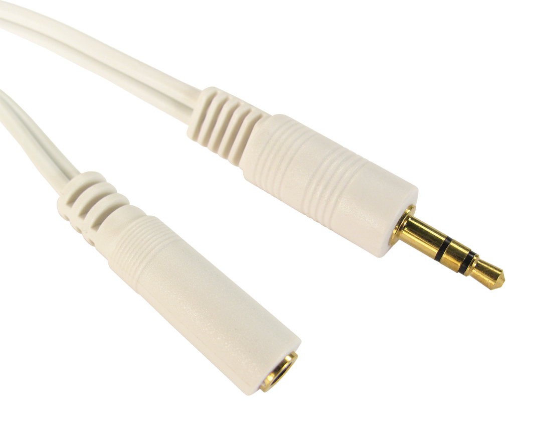GC1254 20 Metres white 3.5mm stereo male to female extension cable lead gold