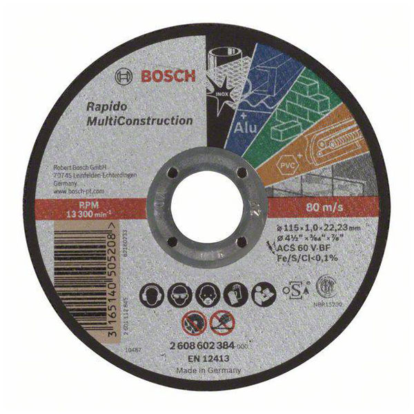 Bosch 2608602384 Rapido Multi Construction Straight Cutting Disc ACS 60VBF 115mm