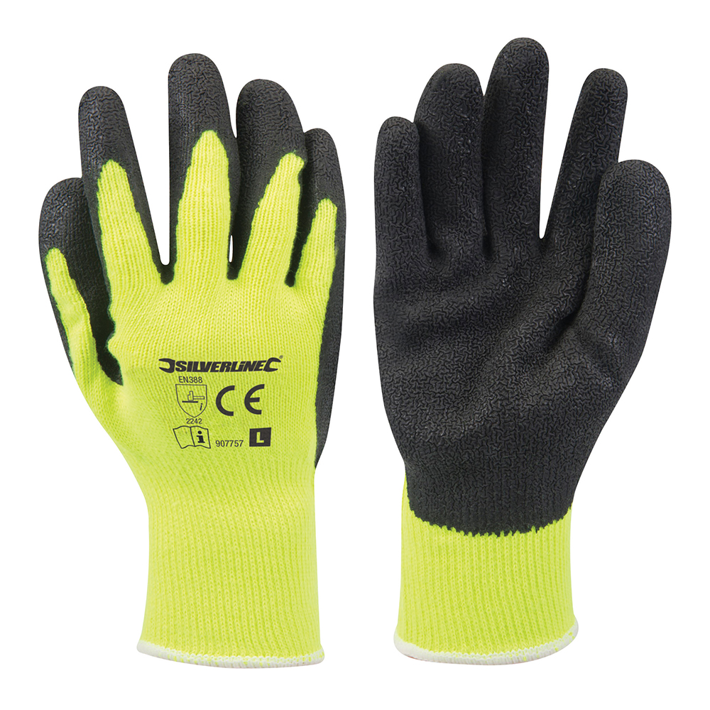 Silverline Yellow Hi-Vis Builders Gloves Large Anatomical Design