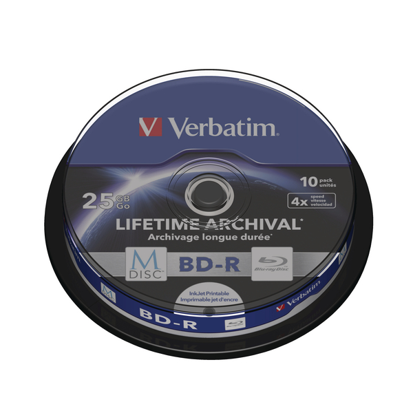 Verbatim M-disc Blu-ray Bd-r 25 GB 4x mandrino stampabile confezione da 10 43825