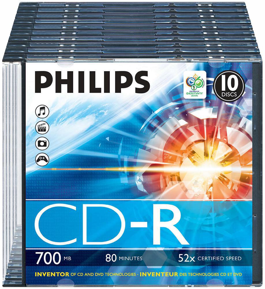 Philips - CR7D5NS10/00 - Cd-r 80 Minute 700mb (52x) Slim Case, 10 Pack