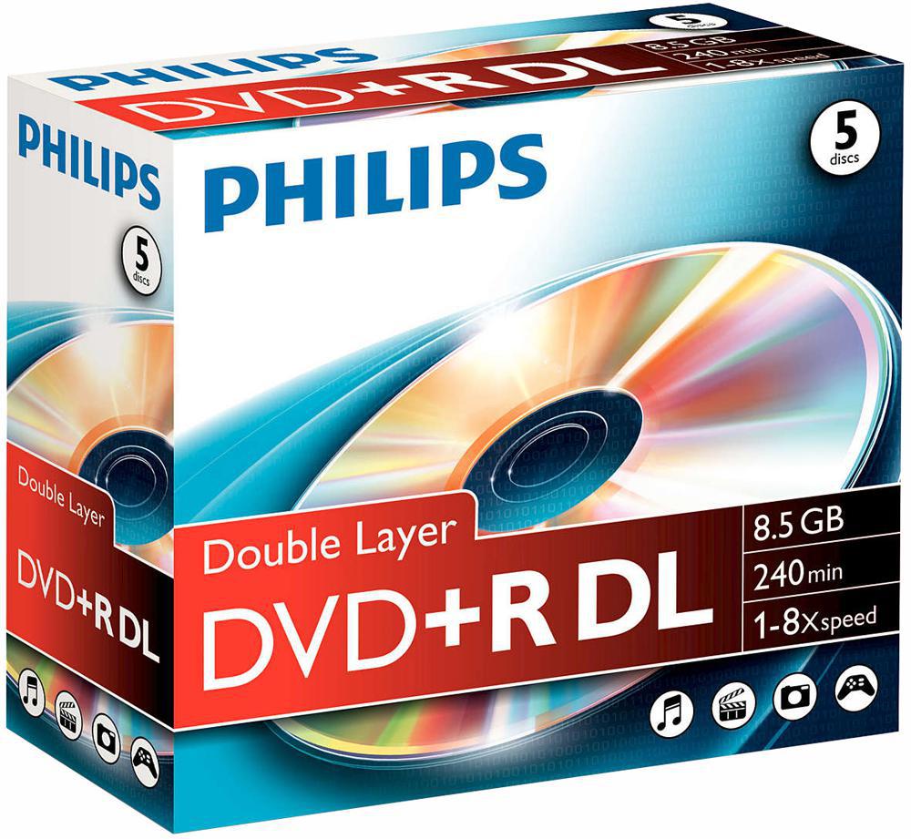 Philips - DR8S8J05C/00 - Dvd+r Dl 8.5gb (8x) Jewel Case, 5 Pack
