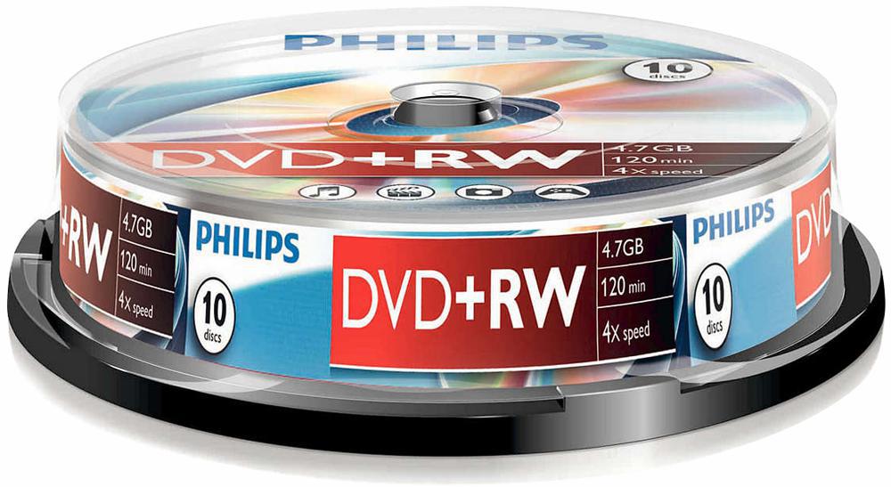 Philips - DW4S4B10F/10 - DVD+RW 4,7 GB (4x) Spindel, 10 Pack