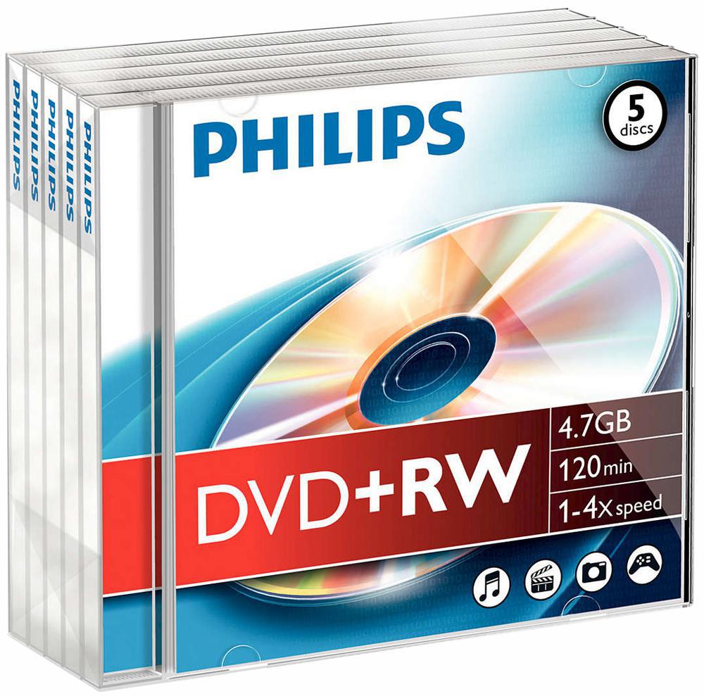 Philips - DW4S4J05F/10 - DVD+RW 4,7 GB (4x) Juwelenkoffer, 5 Pack