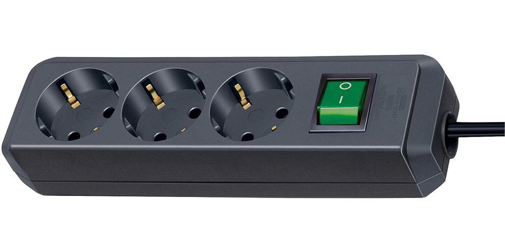 Eco -Line Euro 3 Gang Extension, 3M, Black - Brennenstuhl