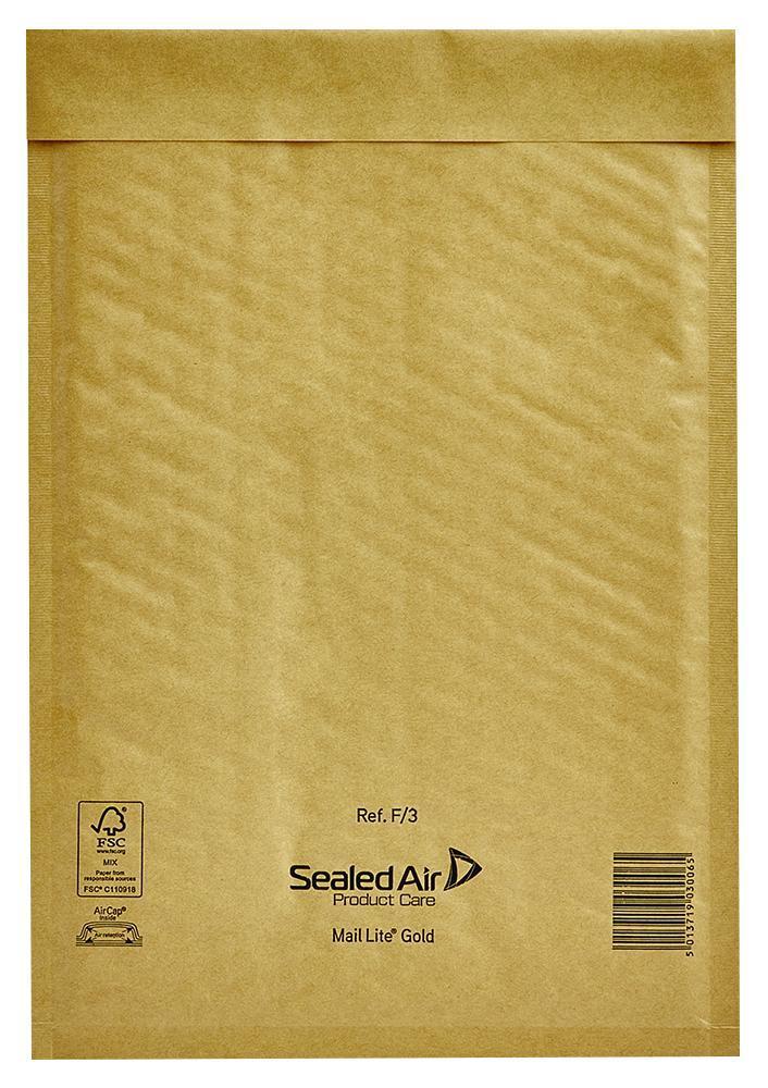 Mail Lite Size F/3 220mm X 330mm Padded Mailing Bags (box Of 50) - Gold Size=220 (5013719030065)