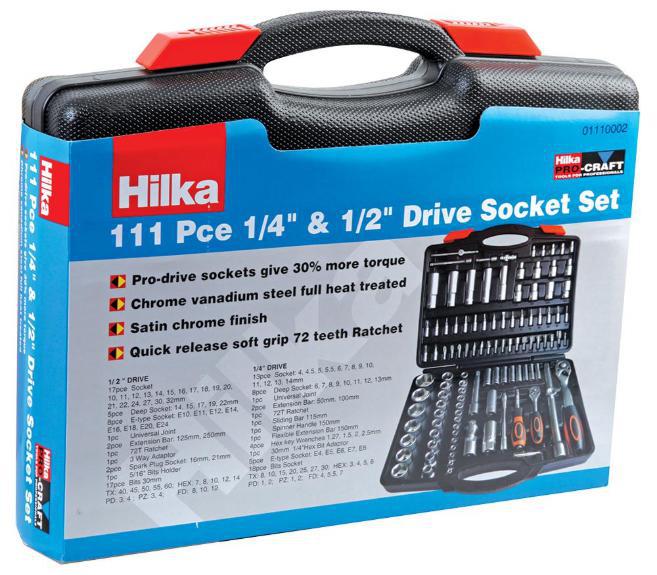 111 Piece 1/4" & 1/2" Drive Socket Set, Pro Craft HILKA TOOLS eBay