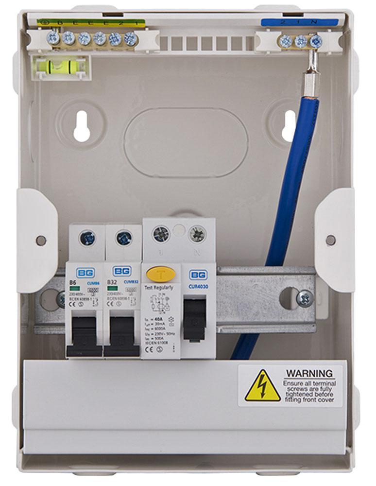 Garage Kit Consumer Unit, 40A/30mA RCD, 6A & 32A MCBs, IP65 - CFGAR1-01