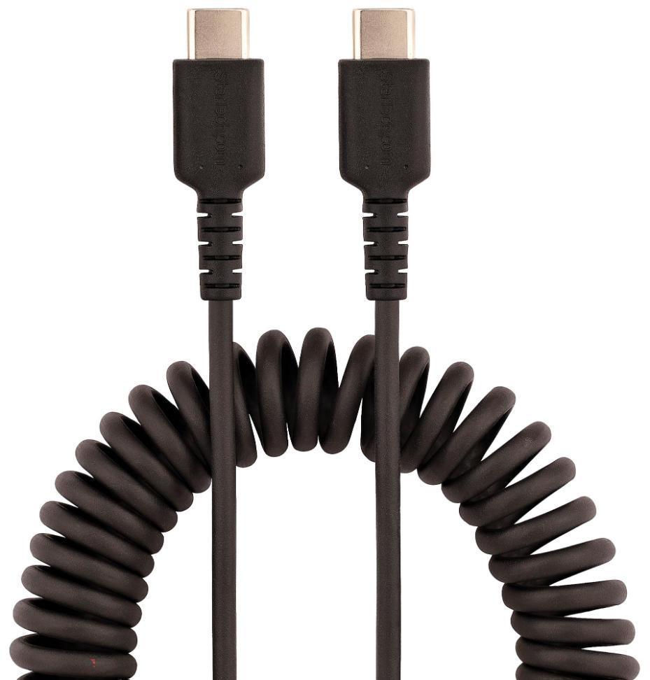 Fiche USB-C vers fiche USB-C Câble de charge et de synchronisation en spirale robuste 1 m