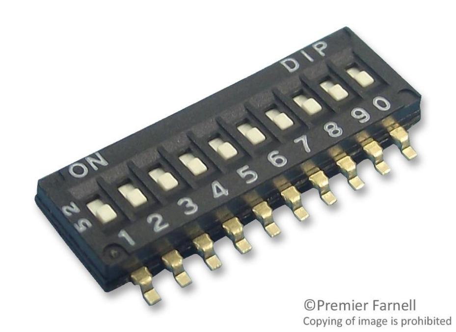 Attuatore a scorrimento DIP Switch 10 vie Half Pitch SPST 24 V CC 25 mA SMD MCDHN-10F-V