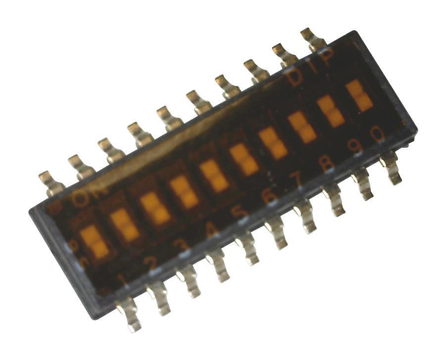 Attuatore a scorrimento Dip Switch 10 vie Half Pitch Spst 24 V CC 25 mA Nastro superiore sigillato SMD