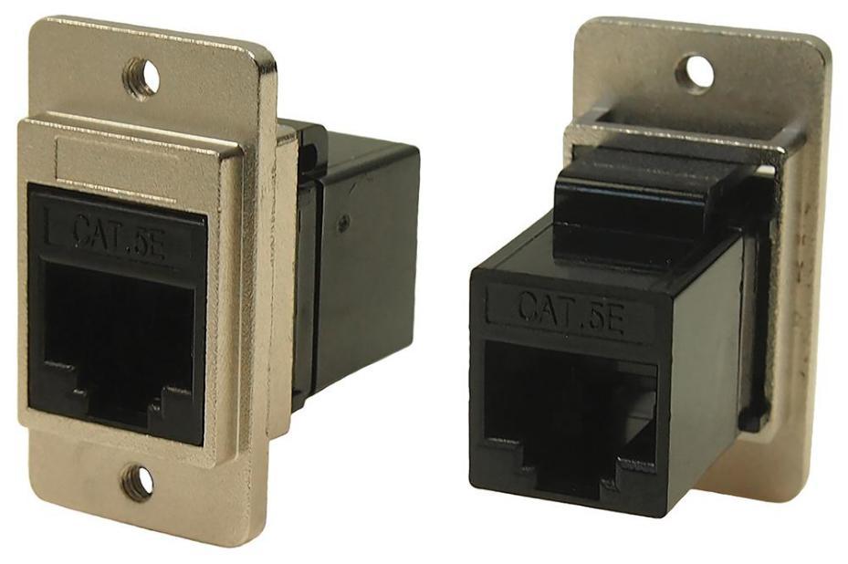 Presa RJ45 Cat5E a doppia entrata - Connettore passante sottile con fori M3 in nichel