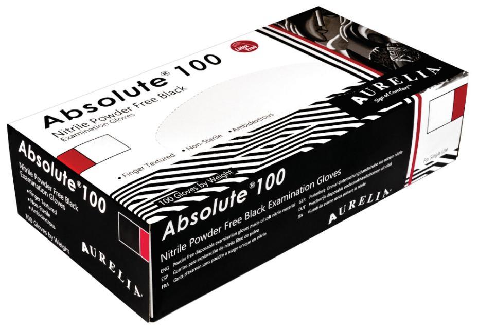 Guanti monouso in nitrile nero Absolute 100 - Piccoli, confezione da 100 - 9899A6