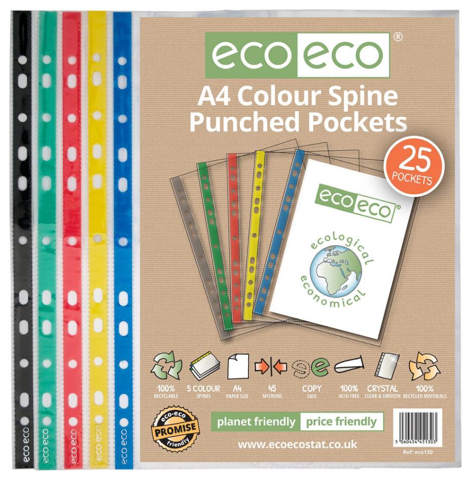 Bolsas de columna vertebral A4 Multi Color, paquete 100% reciclado de 25 - ECO130