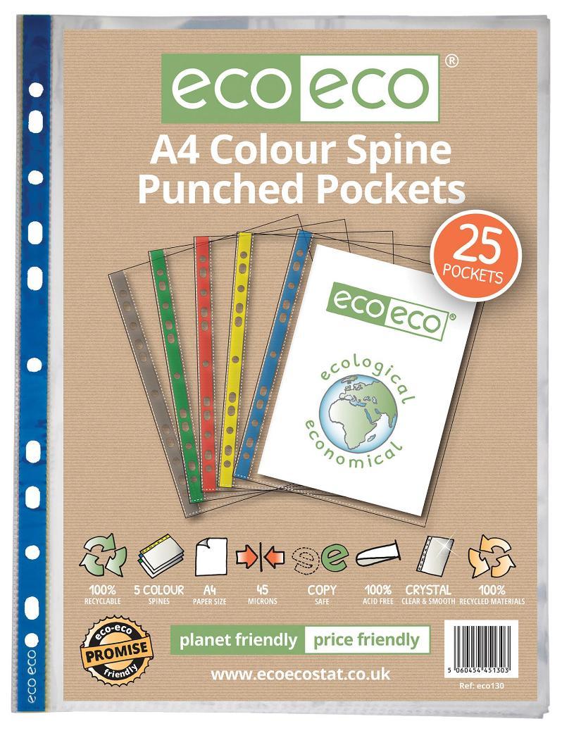 Bolsas de columna vertebral A4 Multi Color, paquete 100% reciclado de 25 - ECO130