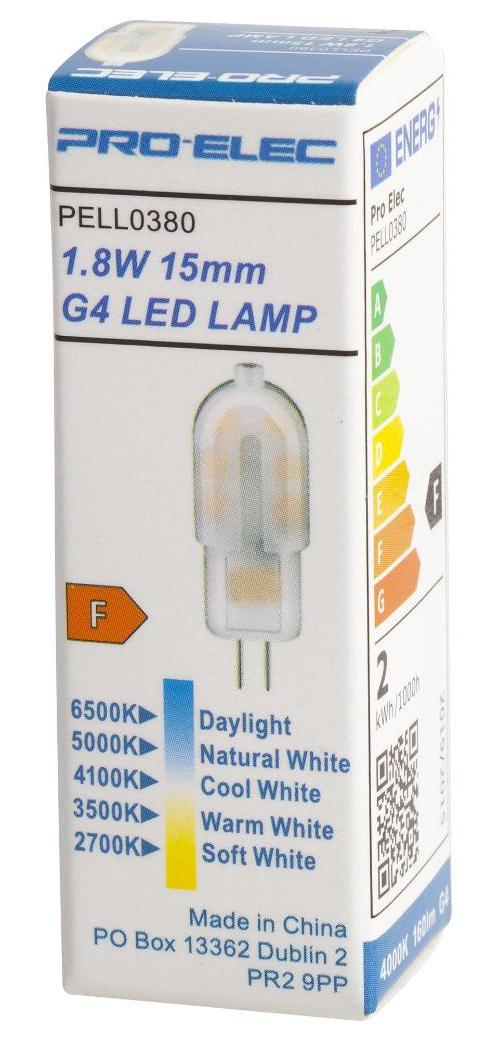 1.8W G4 Frosted Capsule LED Bulb, 15mm, 4000K, 160lm - PELL0380