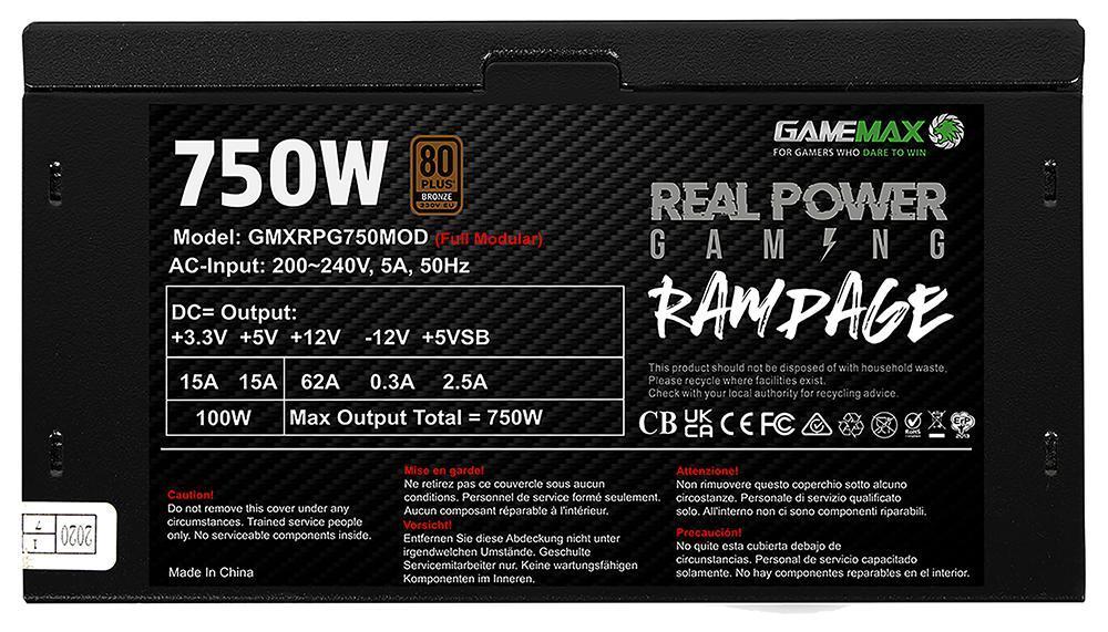 RPG 750W Rampage PSU entièrement modulaire, 80+ bronze - GMXRPG750FMOD