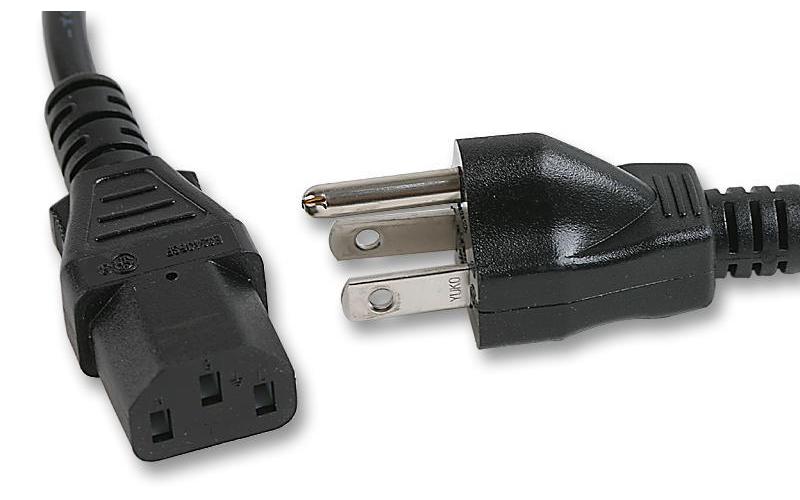 NEMA 5-15P Plug to IEC C13 Mains Lead, 10A, 2.2m, Black - 17251-B1-10