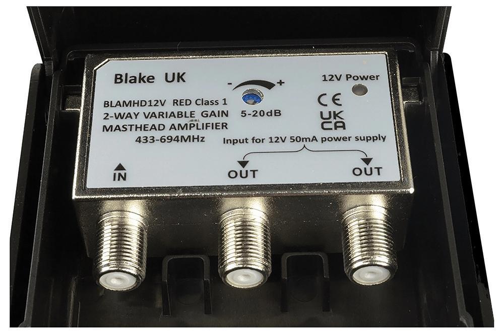 RED Class 1 Variable Gain UHF Masthead Amplifier, 2 Way - BLAMHD12V
