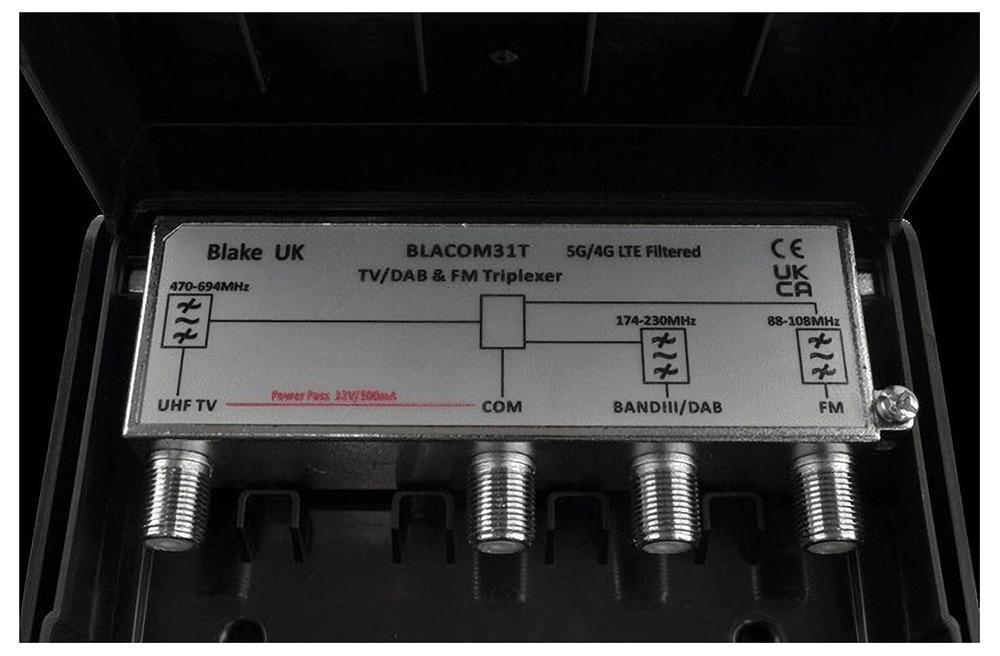 Masthead Triplexer UHF/Band III DAB/FM - BLACOM31T