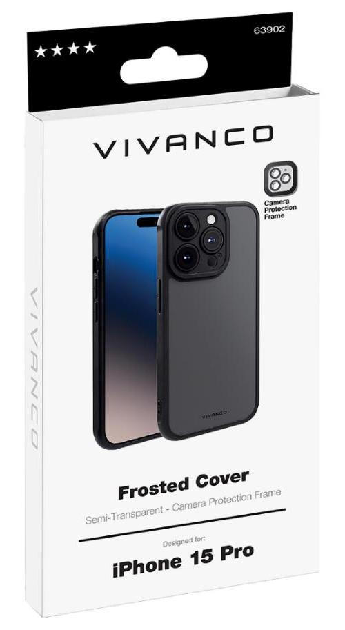 Cubierta helada iPhone 15 Pro, semi transparente, negro - 63902