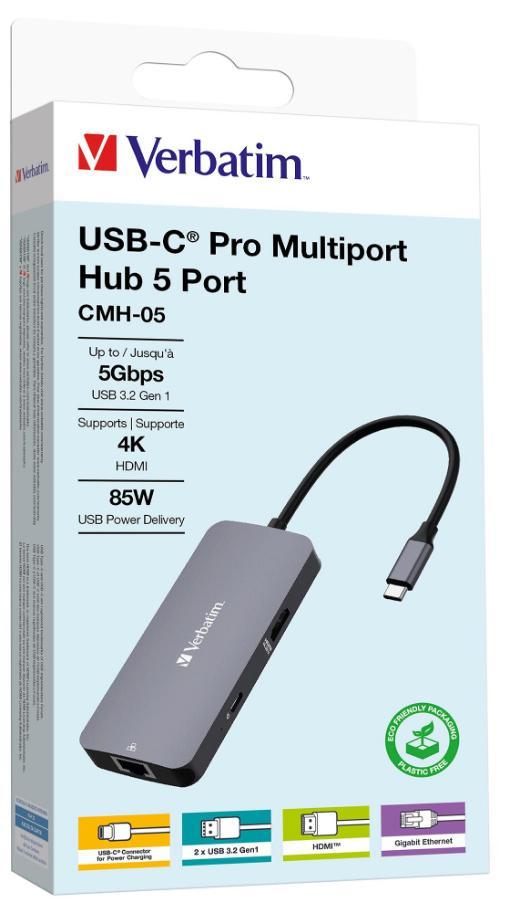 CMH-05 USB-C 5 Port Pro Multiport Hub, 4K / USB / LAN / PD - 32150