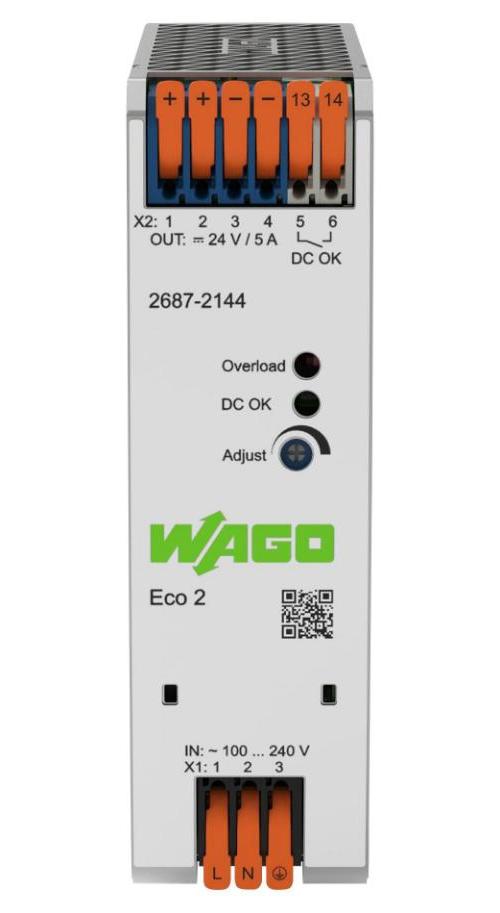 Alimentatore per guida DIN Eco 2 CA/CC, monofase, 24 V CC, 5 A, 120 W - 2687-2144