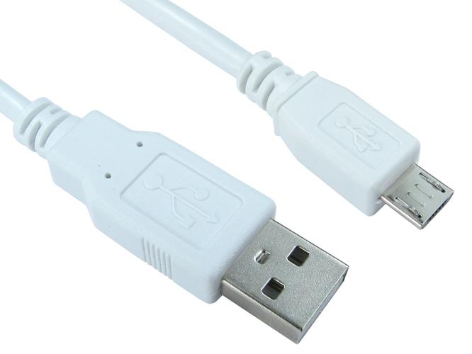 3 Metres USB 2.0 a micro b male white cable