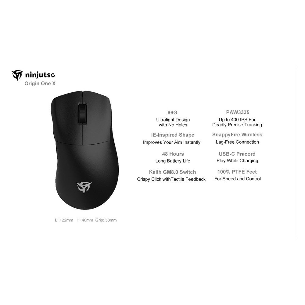 Ninjutso Origin One X Wireless Ultralight Optical Gaming Mouse - Black (NM001)