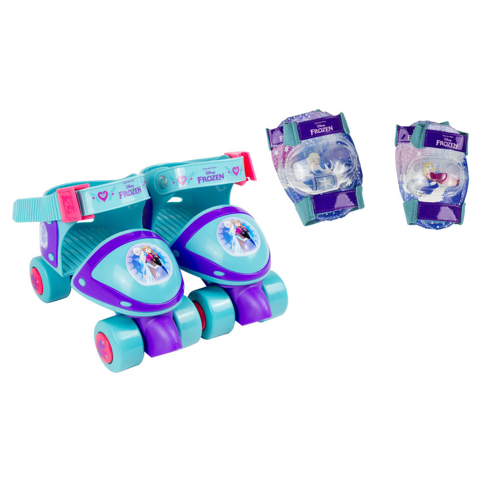 DISNEY Frozen Adjustable Quad Roller Skates Elbow & Knee Pads Turquoise