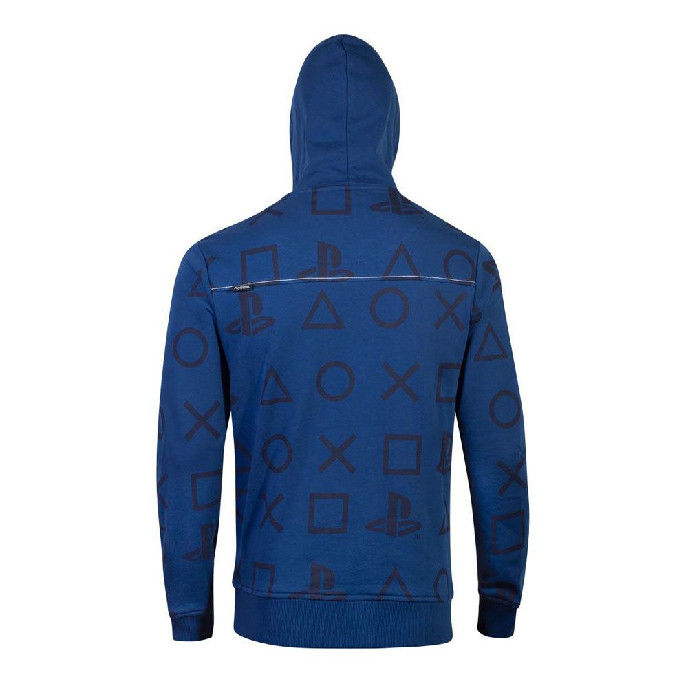 SONY Playstation Icons Allover Print Hoodie, Male, Medium, Blue