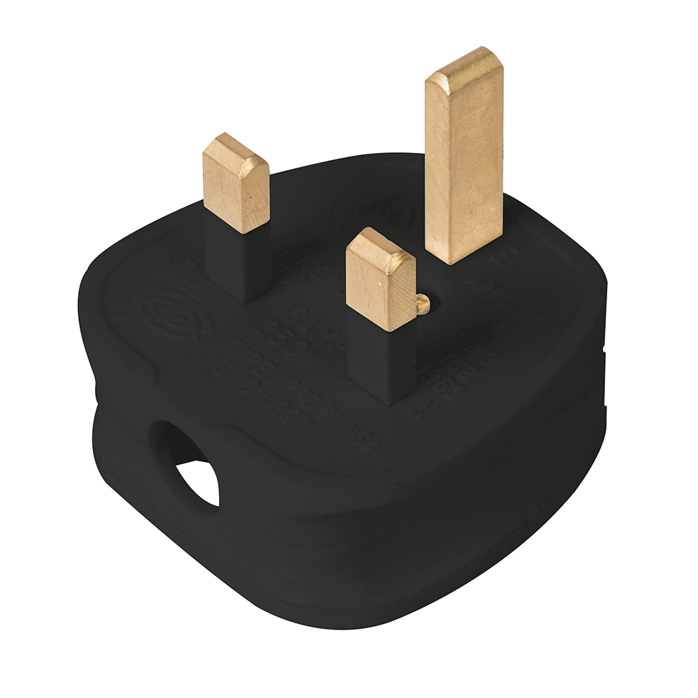 PowerMaster 13A Fused Plug Black Earthed And Rewirable Standard With