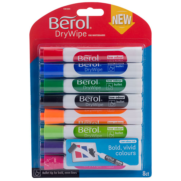 Berol Dry Wipe Marker Pen Round Tip Assorted Pack of 8 eBay