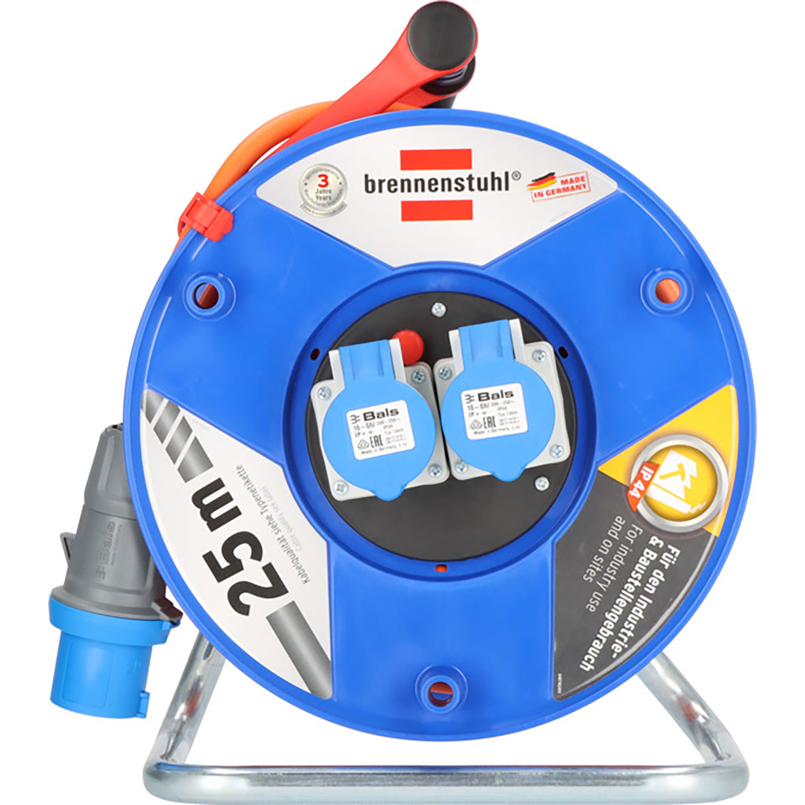 Brennenstuhl 1182760100 Garant 2xCEE Socket IP44 Carrete de cable para camping con cable de 25 m