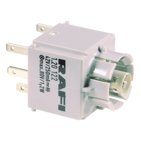 Rafi 1.20123.001 Blocco contatti Univ. Portalampada Faston 1NO 1NC 6A 250V