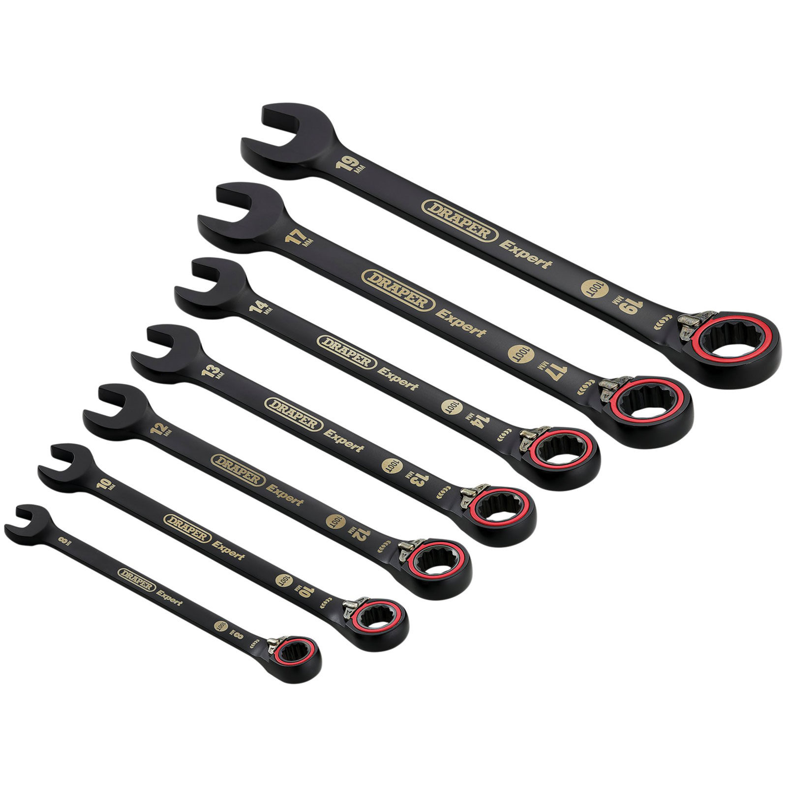 Draper Expert 03911 Hi-Torq® M Rev. Ratchet Spanner Set Black 7pc