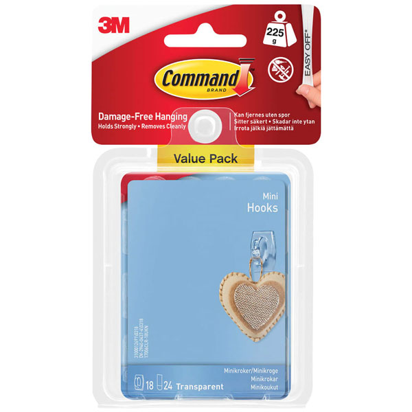3M 17006CLR-VP Clear Mini Hooks Value Pack (Pack 18)