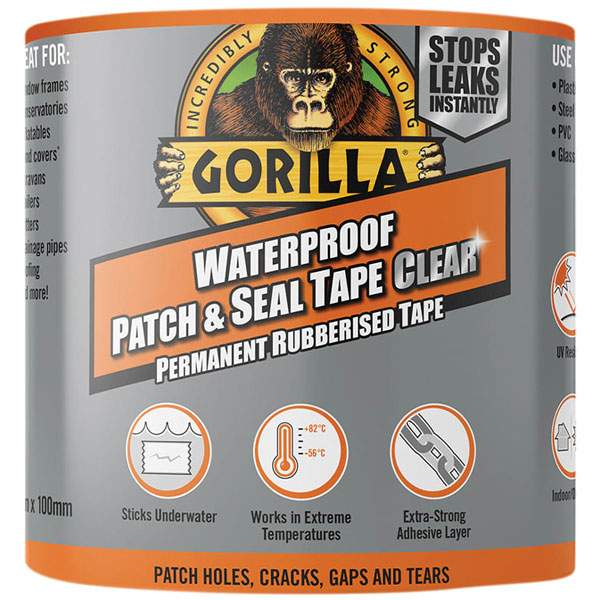 Gorilla Glue 3044751 Nastro sigillante e toppa impermeabile Gorilla® 100 mm x 2,4 m Trasparente