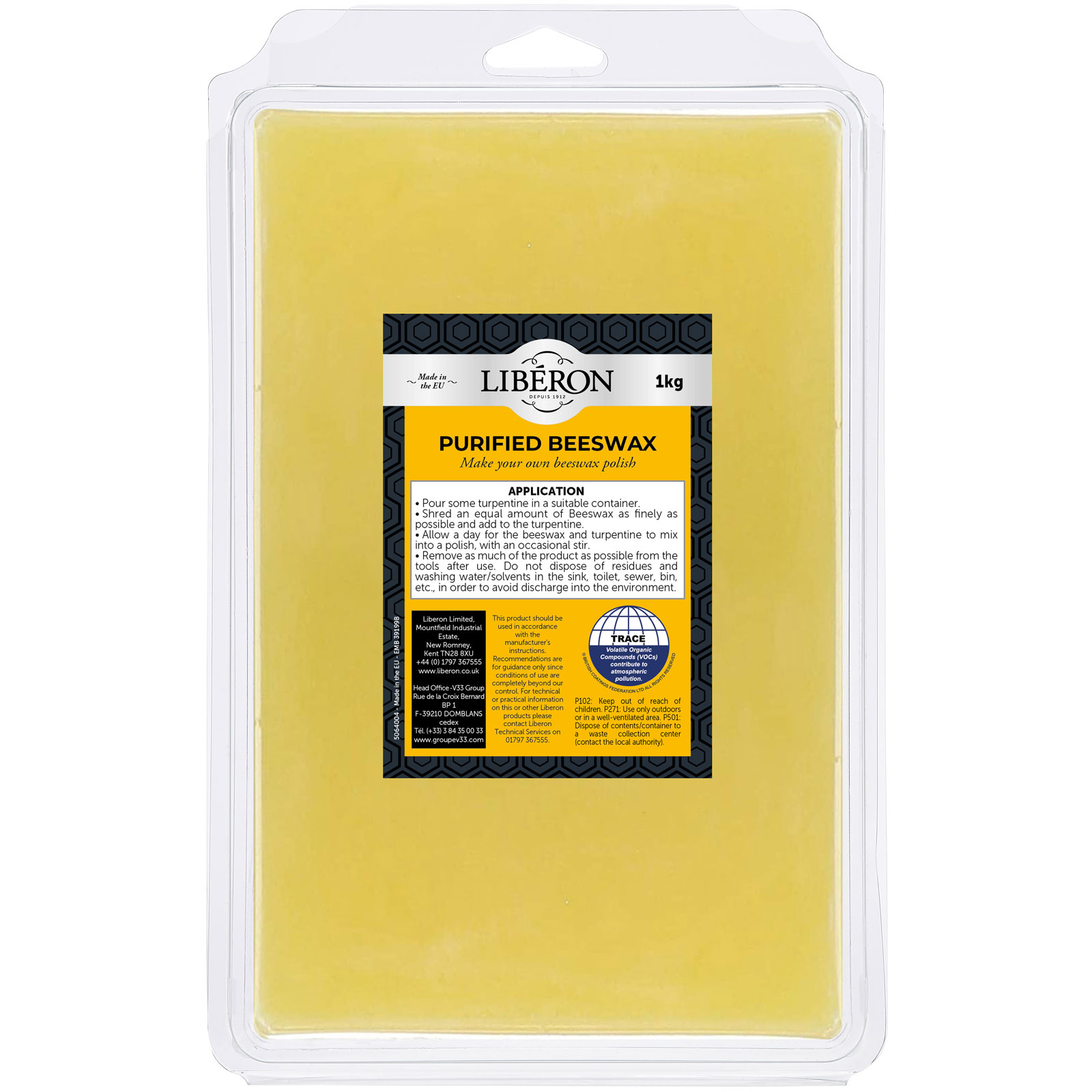 Liberon 126820 Cire d'Abeille Purifiée 1kg