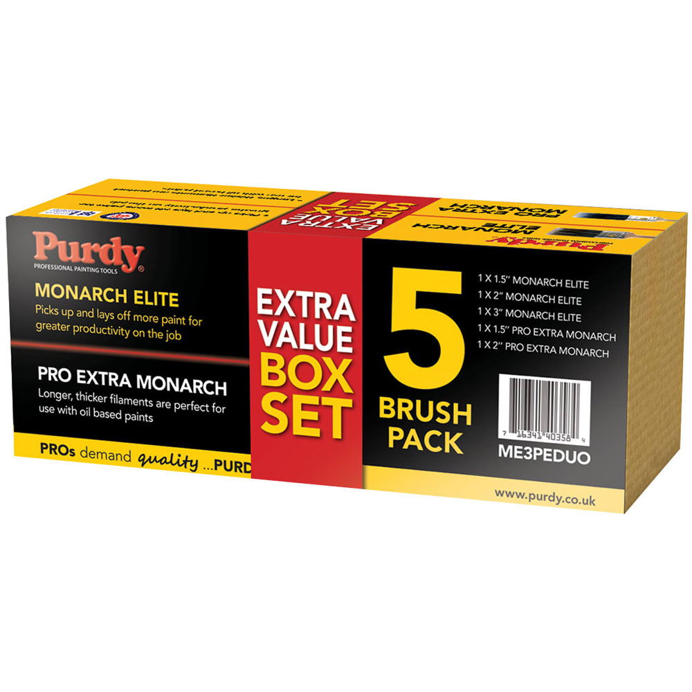 Purdy ME3PEDUO Monarch™ Elite™ & Pro-Extra® Monarch™ Brush Set, 5 Piece