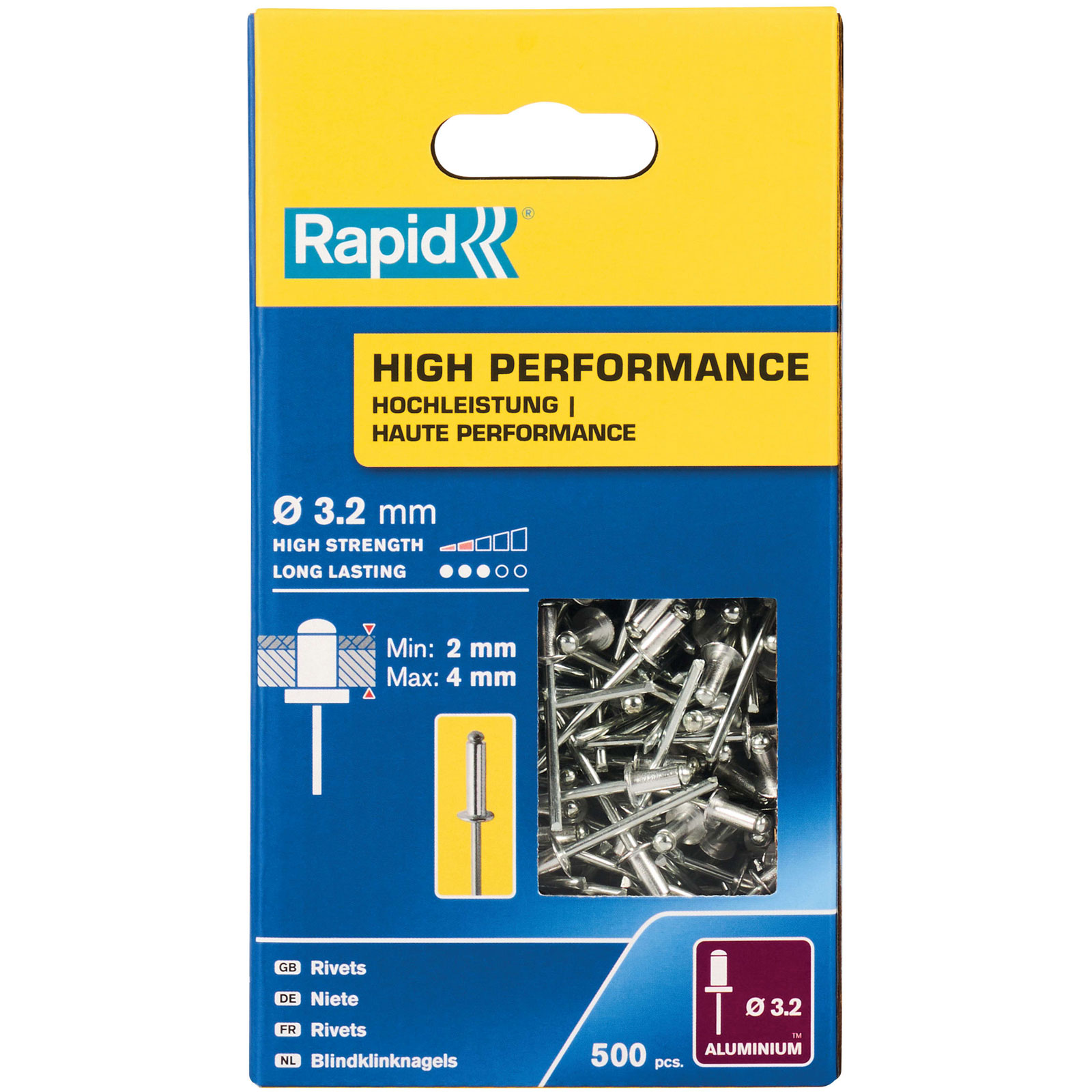 Rapid 5001431 Rivetti ad alte prestazioni 3,2 x 8 mm (scatola 500)