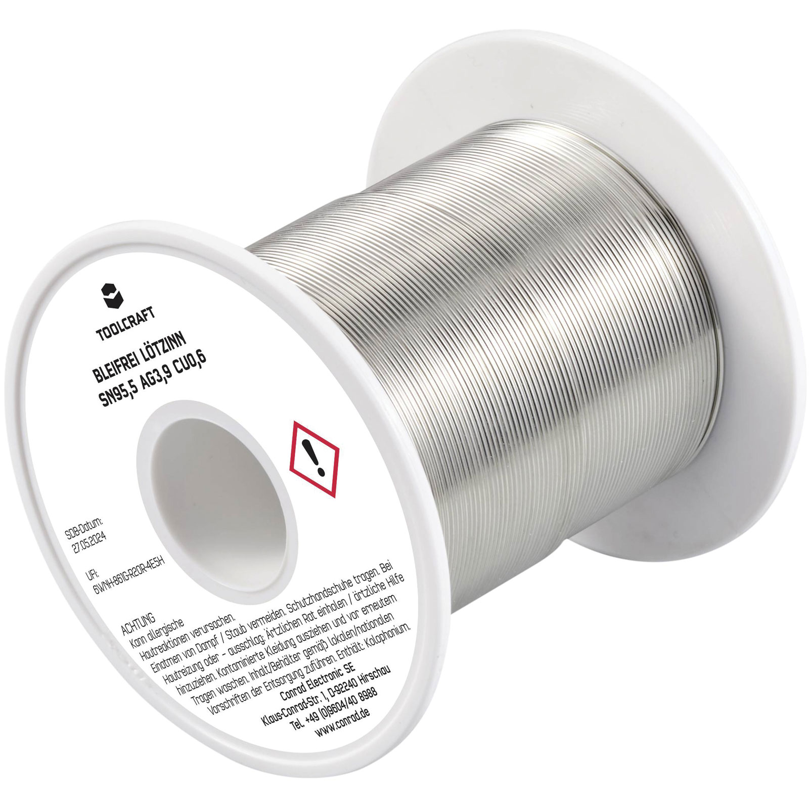 Toolcraft TO-9503319 Saldatura senza piombo Sn95.5 Bobina 100 g 1,2 mm