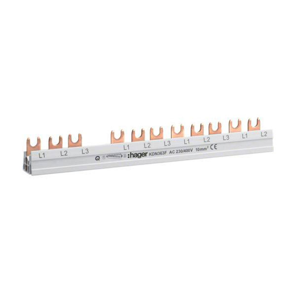Hager KDN363F Modificatore di Fase 63A 3 Pin 10mm² Collegamento su Guida 12 Moduli