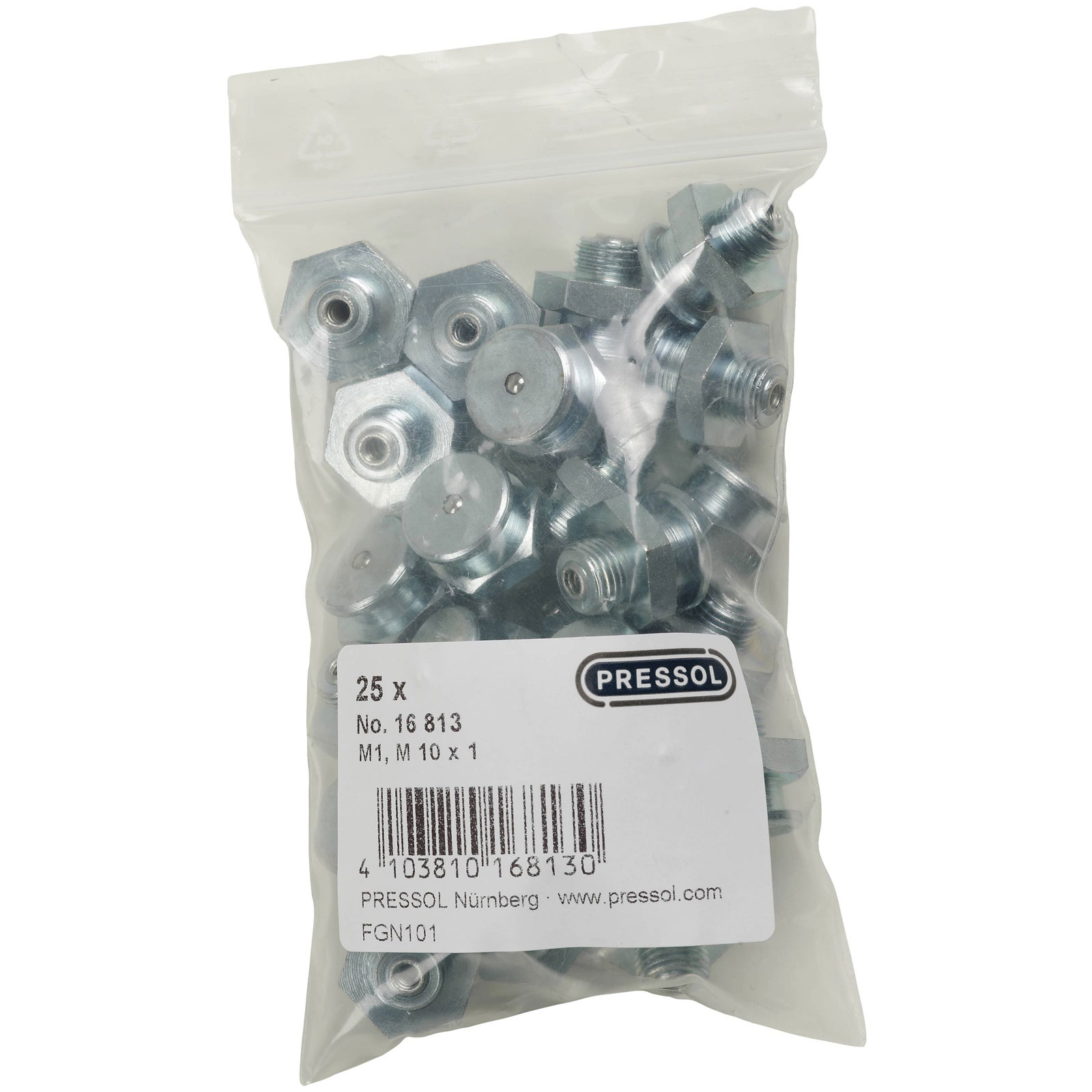 Pressol 16 813 Nipplo Lubrificante Piatto M10 x 1-VZ G 1/8'' 25 pz