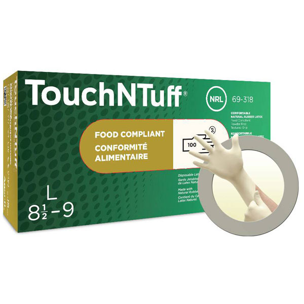 Ansell 69318060 Gants jetables en caoutchouc naturel TouchNTuff XS 100 pièces