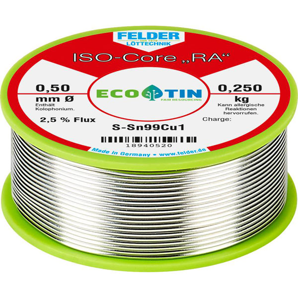 Felder 18940520 ISO-Core RA Saldatura senza piombo Sn99Cu1 0,250kg 0,5mm